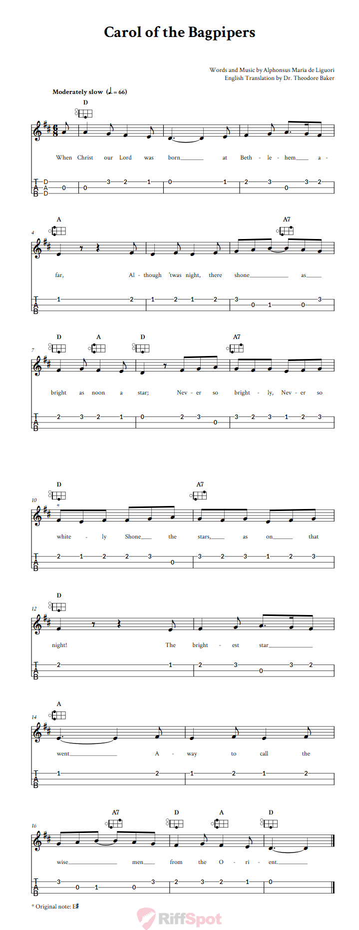 Carol of the Bagpipers Easy Mountain Dulcimer Tab (DAD Tuning)