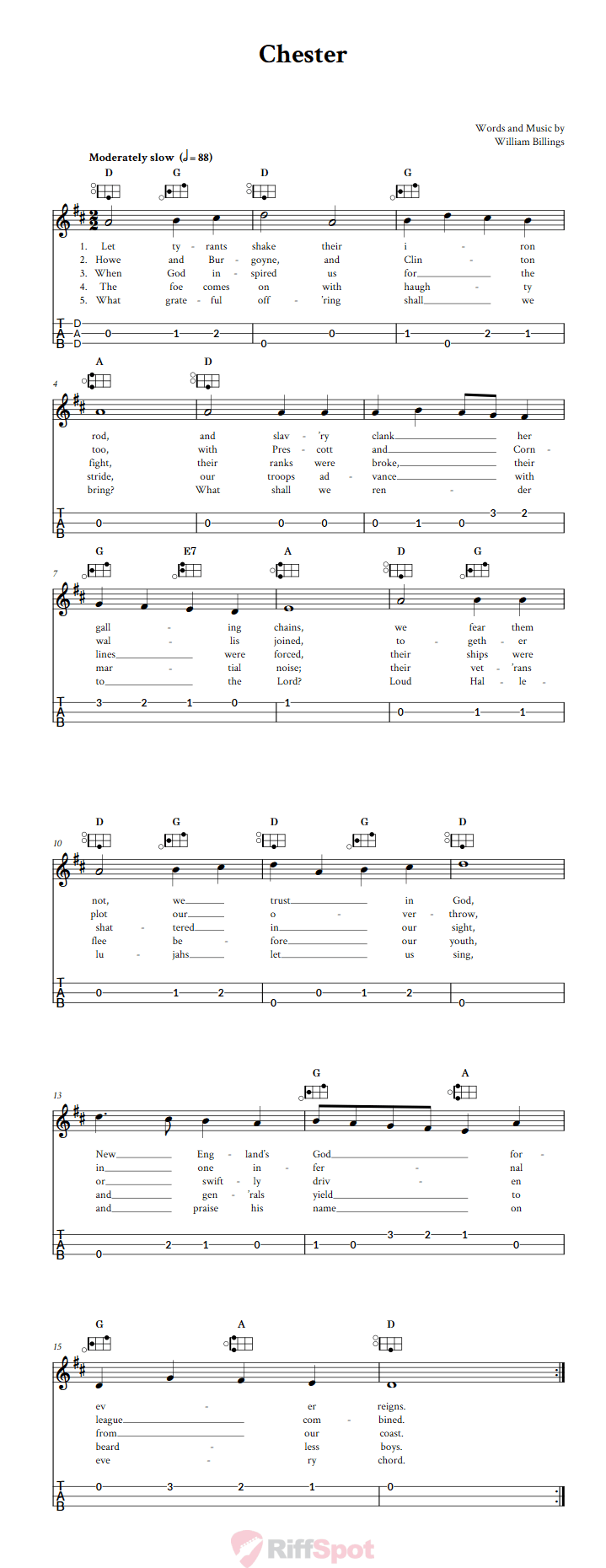 Chester Easy Mountain Dulcimer Tab (DAD Tuning)