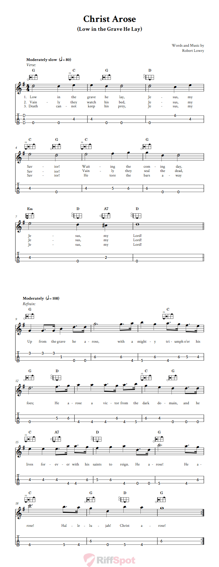 Christ Arose Easy Mountain Dulcimer Tab (DAD Tuning)