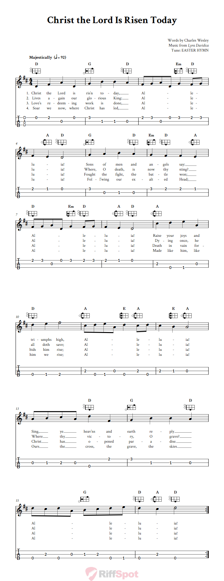 Christ the Lord Is Risen Today Easy Mountain Dulcimer Tab (DAD Tuning)