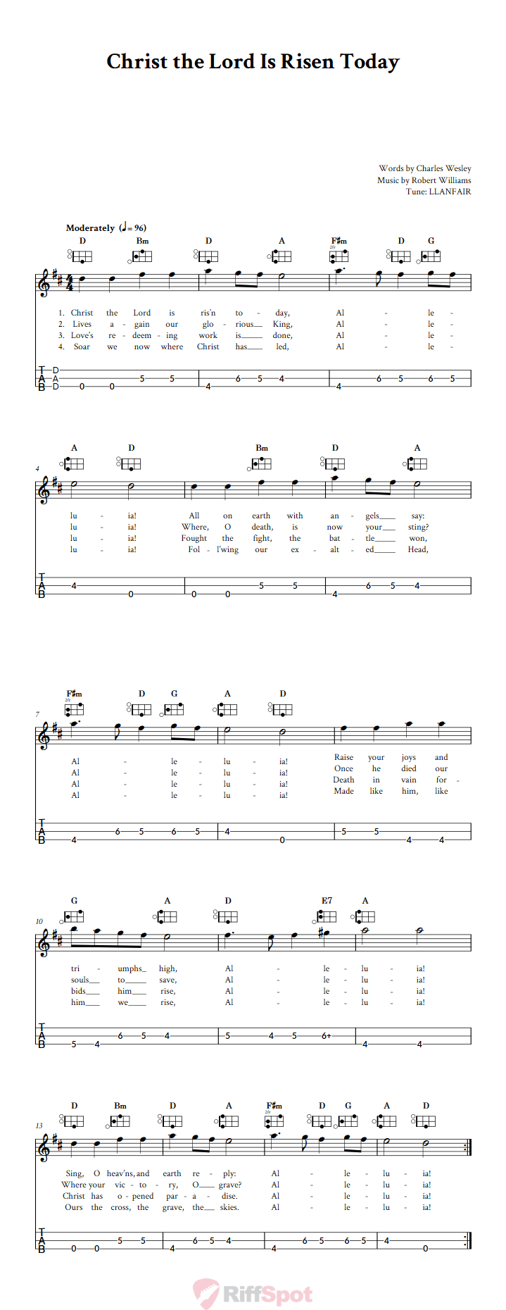 Christ the Lord Is Risen Today Easy Mountain Dulcimer Tab (DAD Tuning)
