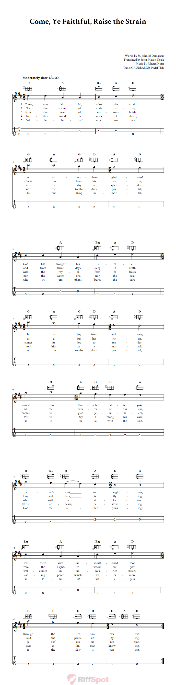 Come, Ye Faithful, Raise the Strain Easy Mountain Dulcimer Tab (DAD Tuning)