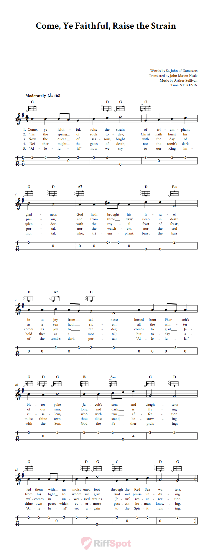 Come, Ye Faithful, Raise the Strain Easy Mountain Dulcimer Tab (DAD Tuning)