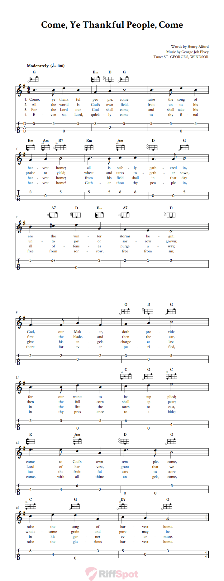 Come, Ye Thankful People, Come Easy Mountain Dulcimer Tab (DAD Tuning)