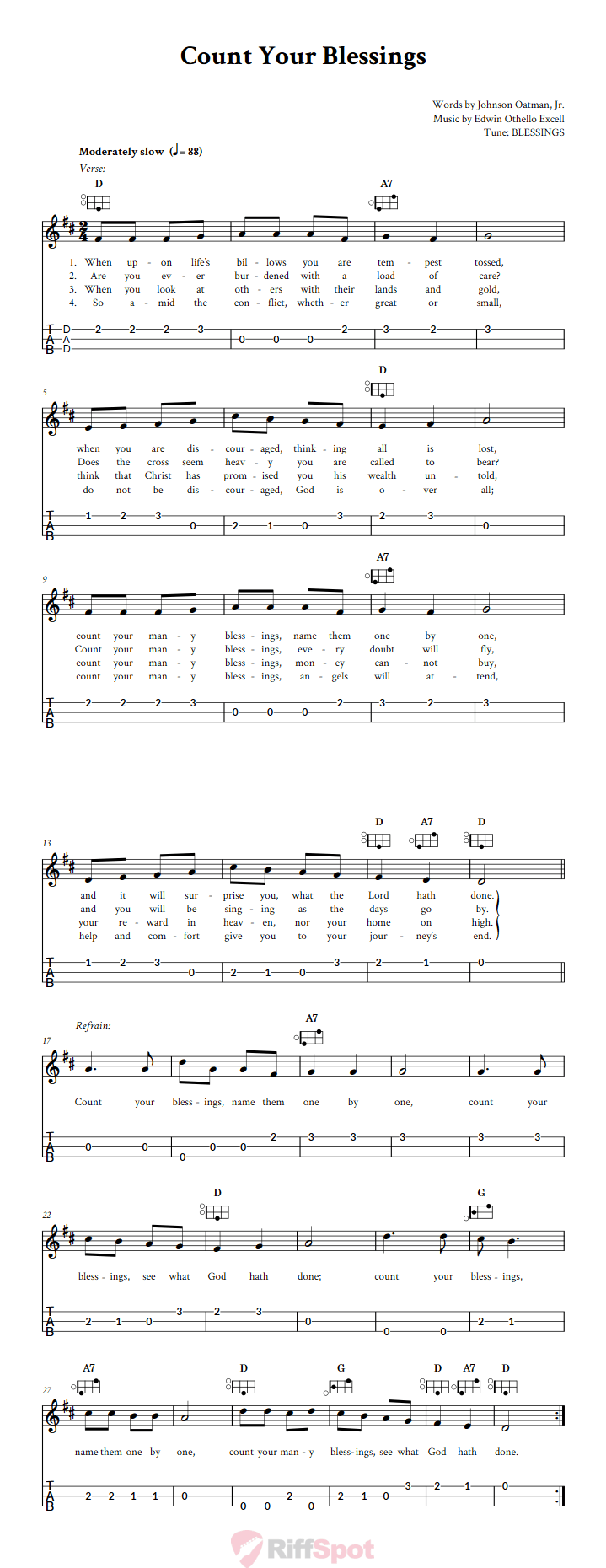 Count Your Blessings Easy Mountain Dulcimer Tab (DAD Tuning)