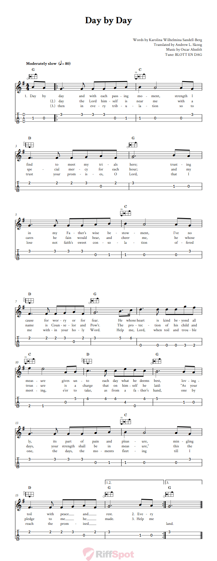 Day By Day Easy Mountain Dulcimer Tab (DAD Tuning)