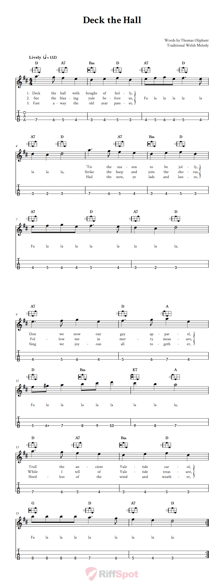 Deck the Hall Easy Mountain Dulcimer Tab (DAA Tuning)