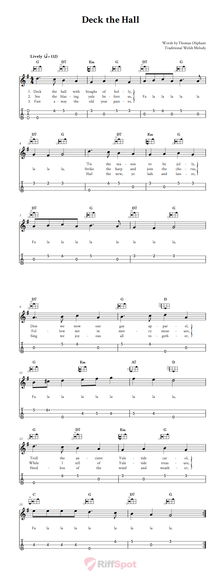 Deck the Hall Easy Mountain Dulcimer Tab (DAD Tuning)