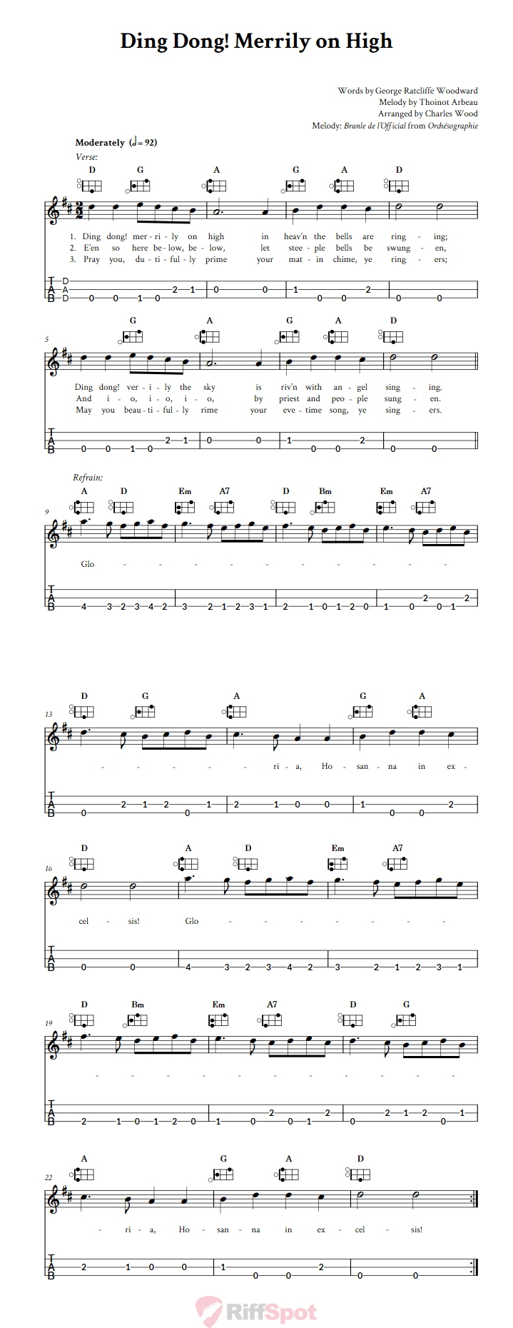 Ding Dong! Merrily on High Easy Mountain Dulcimer Tab (DAD Tuning)