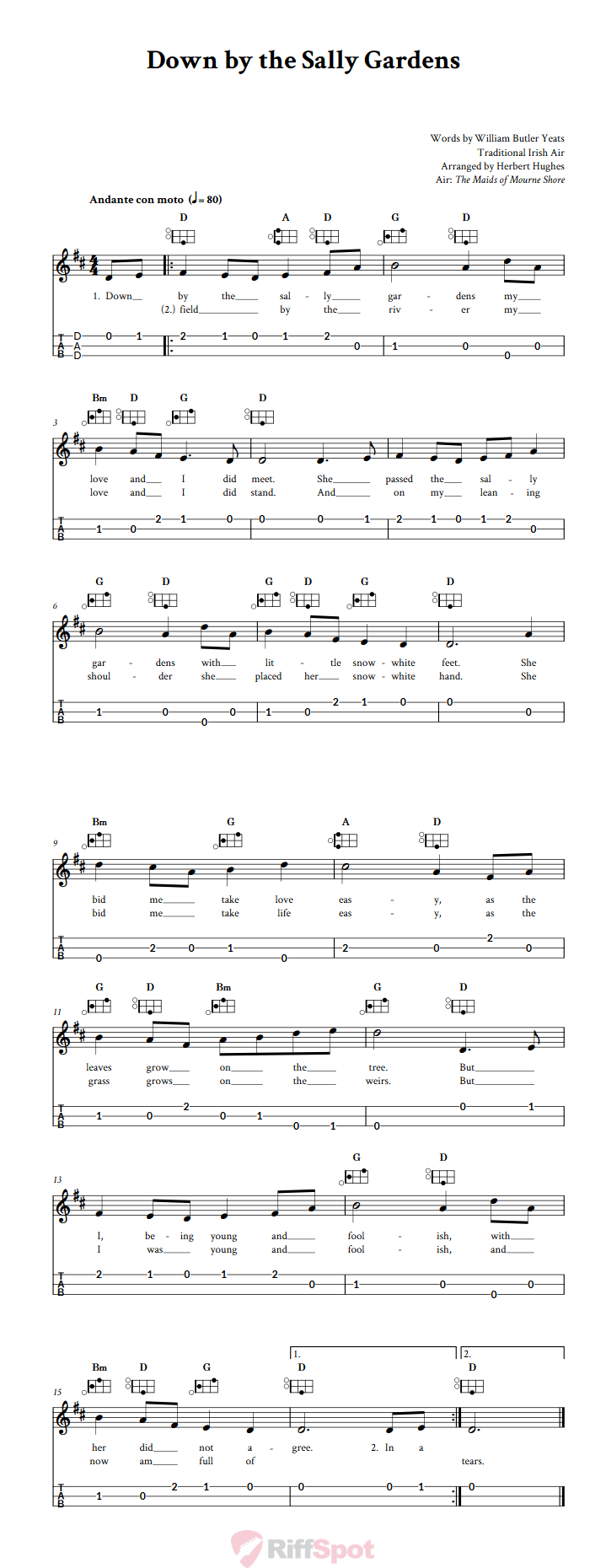 Down by the Sally Gardens Easy Mountain Dulcimer Tab (DAD Tuning)