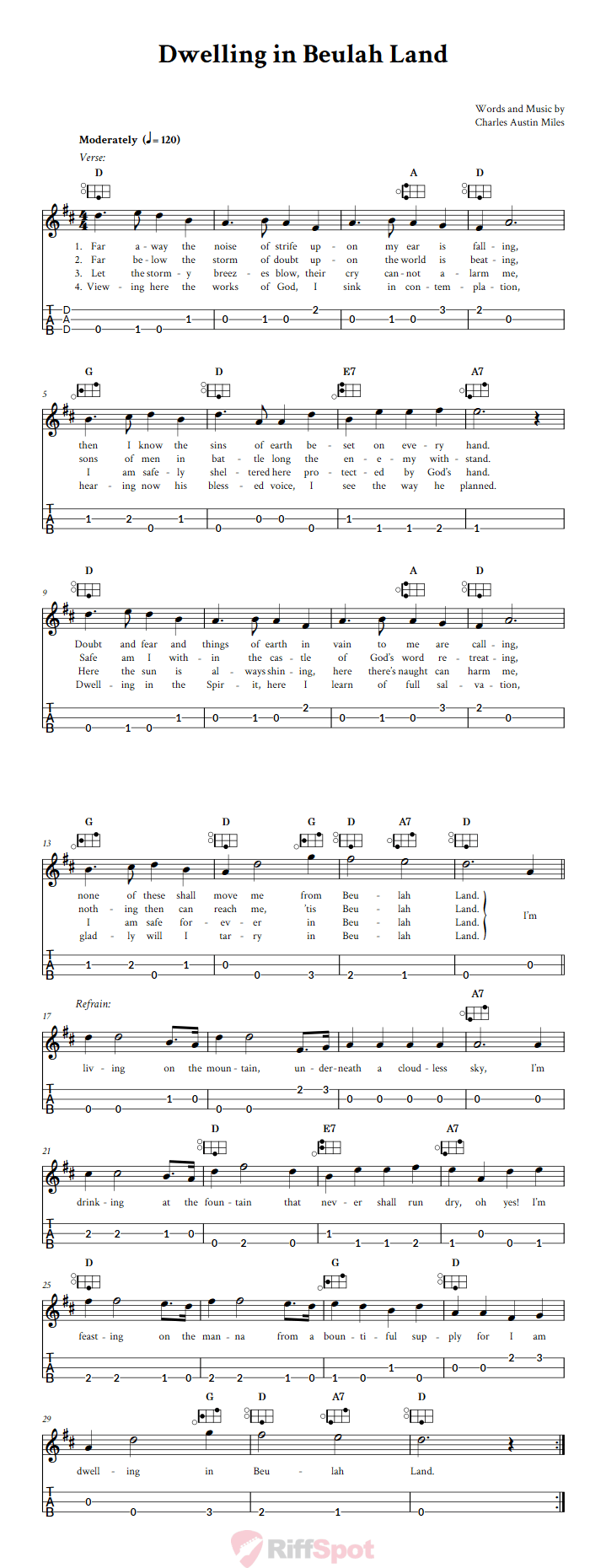 Dwelling in Beulah Land Easy Mountain Dulcimer Tab (DAD Tuning)