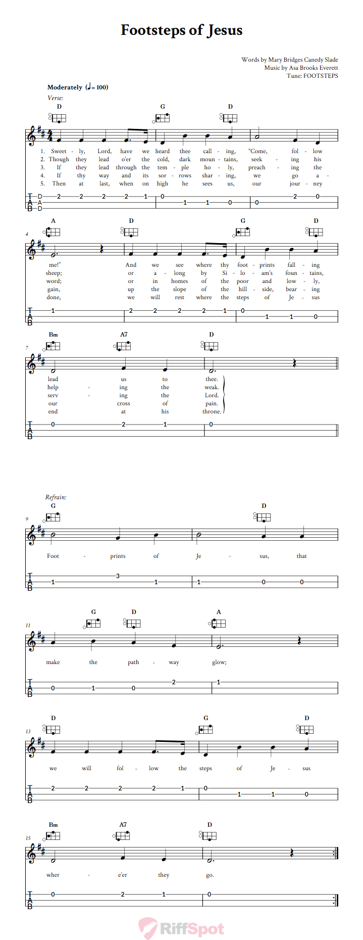 Footsteps of Jesus Easy Mountain Dulcimer Tab (DAD Tuning)