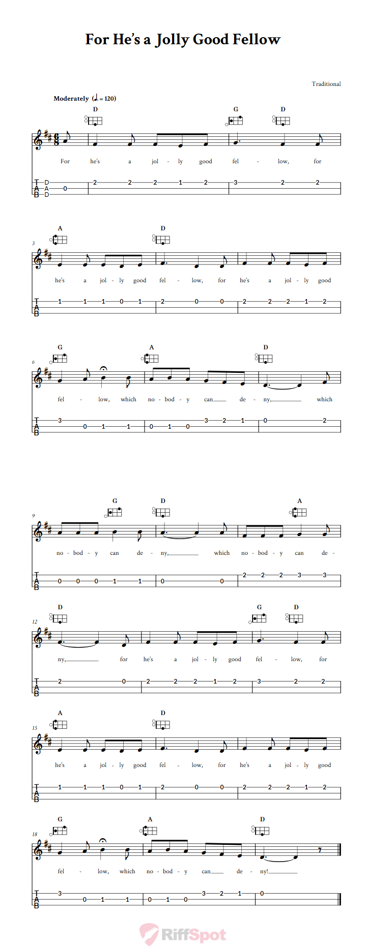 For He's a Jolly Good Fellow Easy Mountain Dulcimer Tab (DAD Tuning)