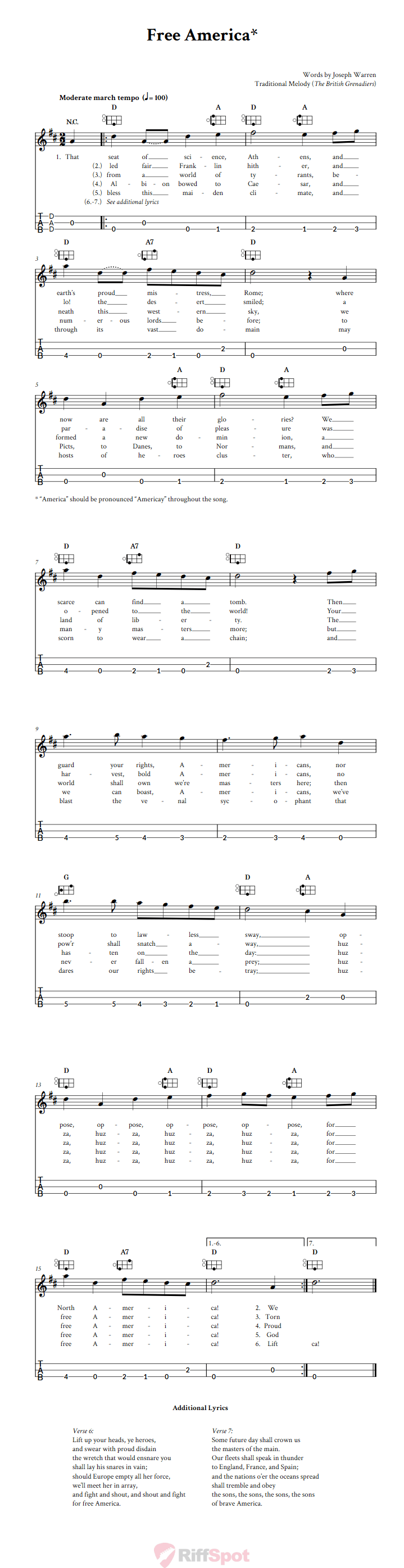 Free America Easy Mountain Dulcimer Tab (DAD Tuning)