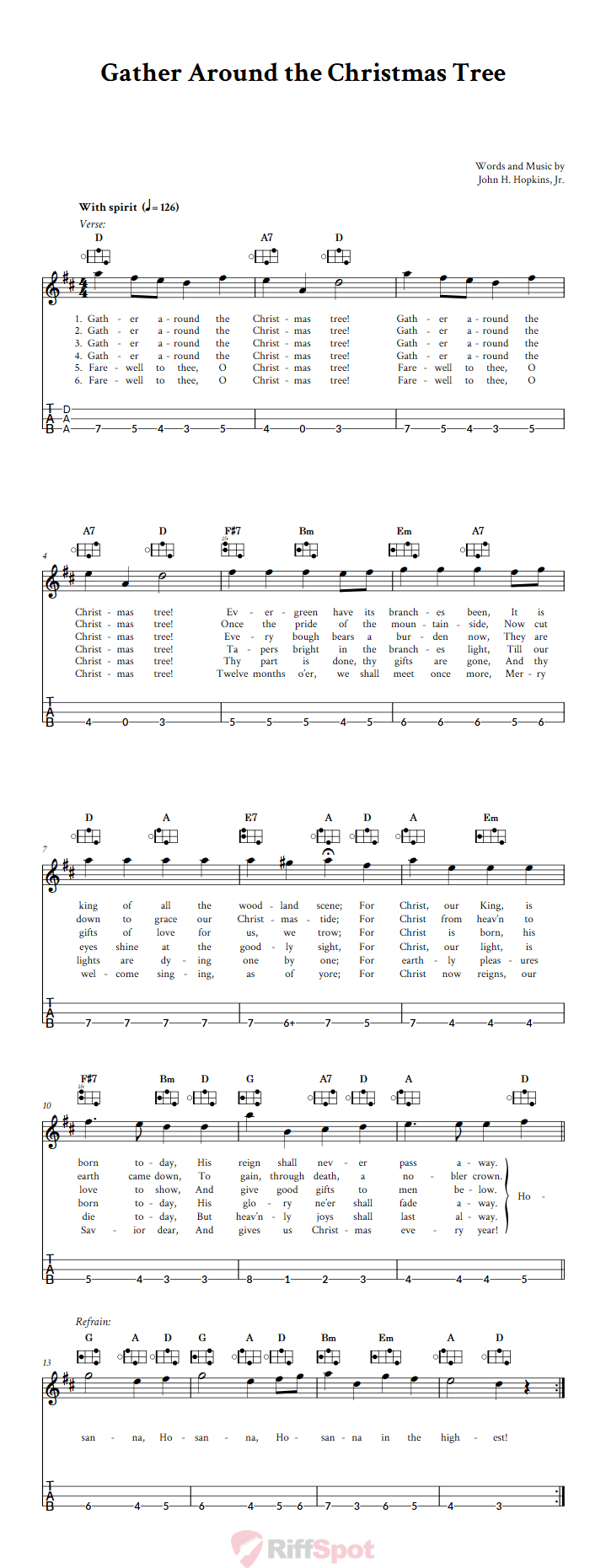Gather Around the Christmas Tree Easy Mountain Dulcimer Tab (DAA Tuning)