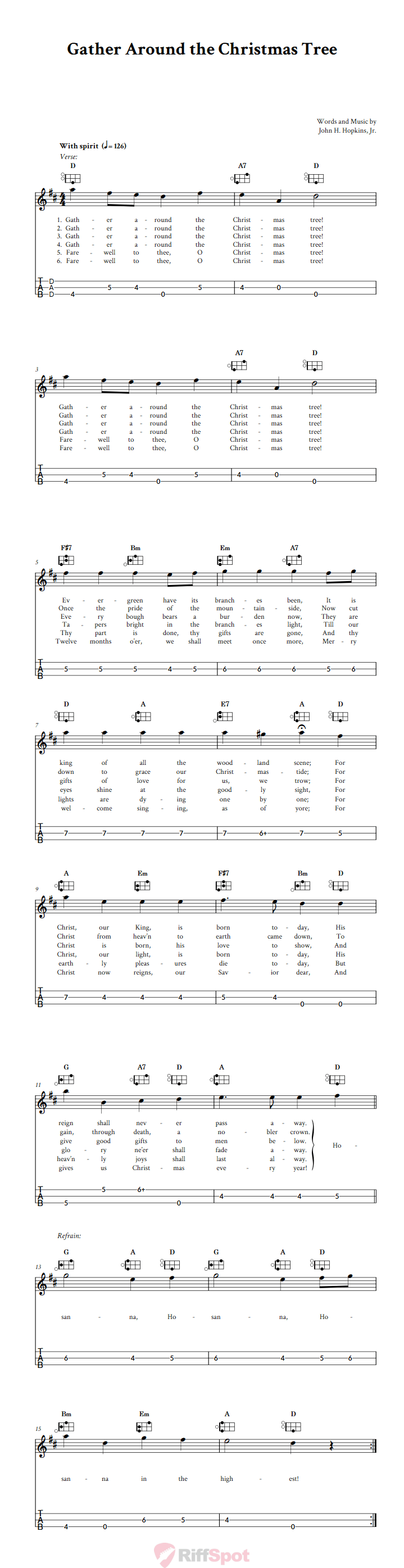 Gather Around the Christmas Tree Easy Mountain Dulcimer Tab (DAD Tuning)