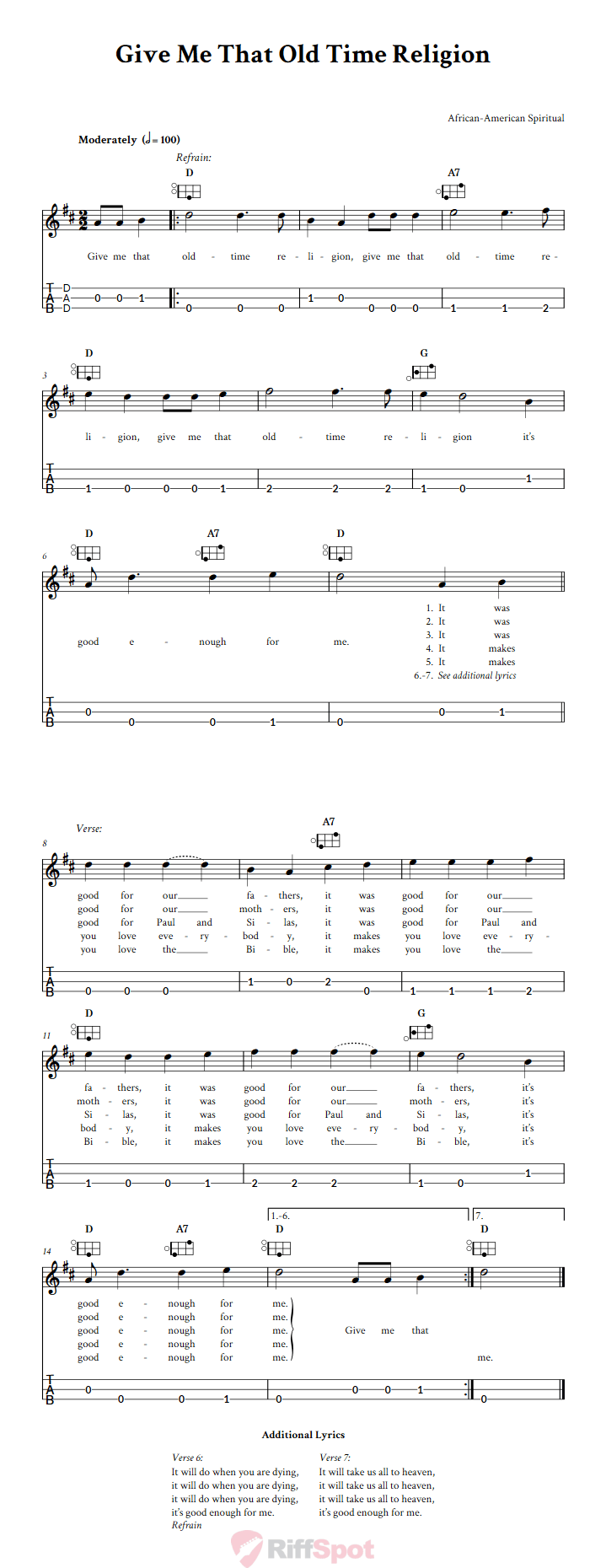 Give Me That Old Time Religion Easy Mountain Dulcimer Tab (DAD Tuning)