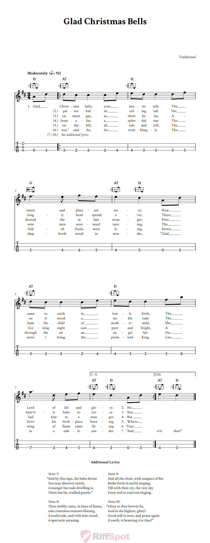 Glad Christmas Bells Easy Mountain Dulcimer Tab (DAA Tuning)
