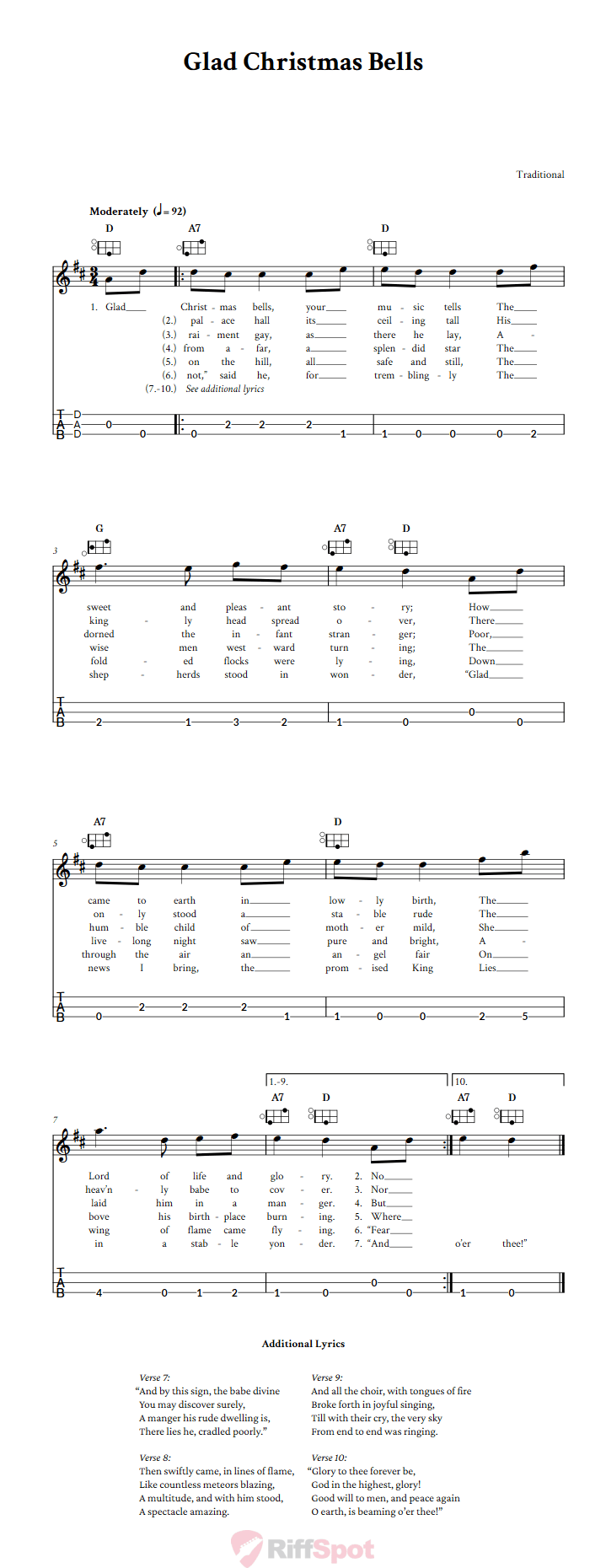 Glad Christmas Bells Easy Mountain Dulcimer Tab (DAD Tuning)