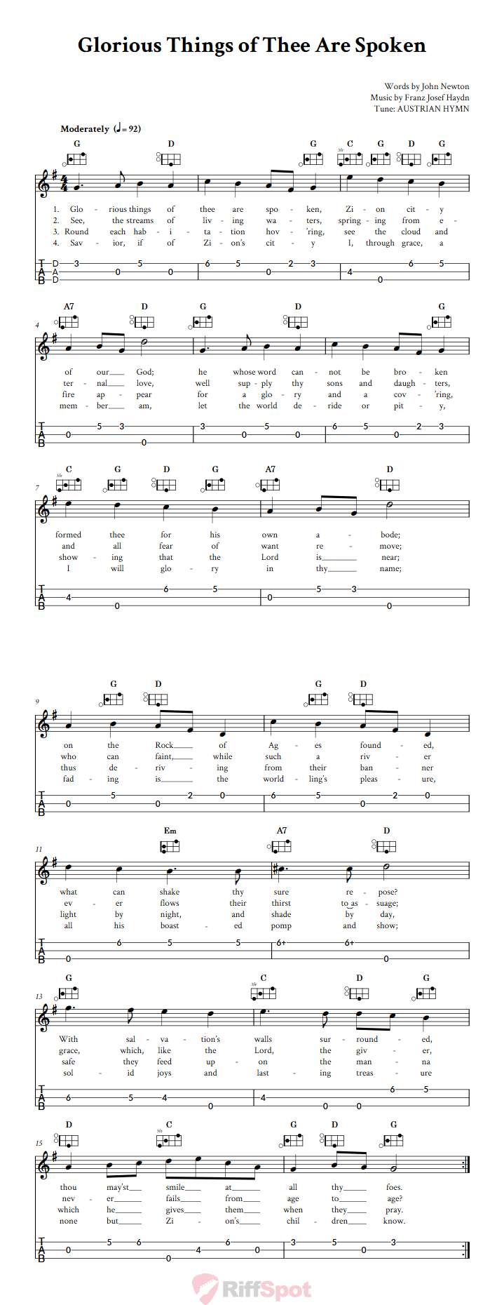 Glorious Things of Thee Are Spoken Easy Mountain Dulcimer Tab (DAD Tuning)