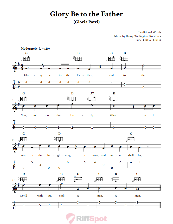 Glory Be to The Father Easy Mountain Dulcimer Tab (DAD Tuning)