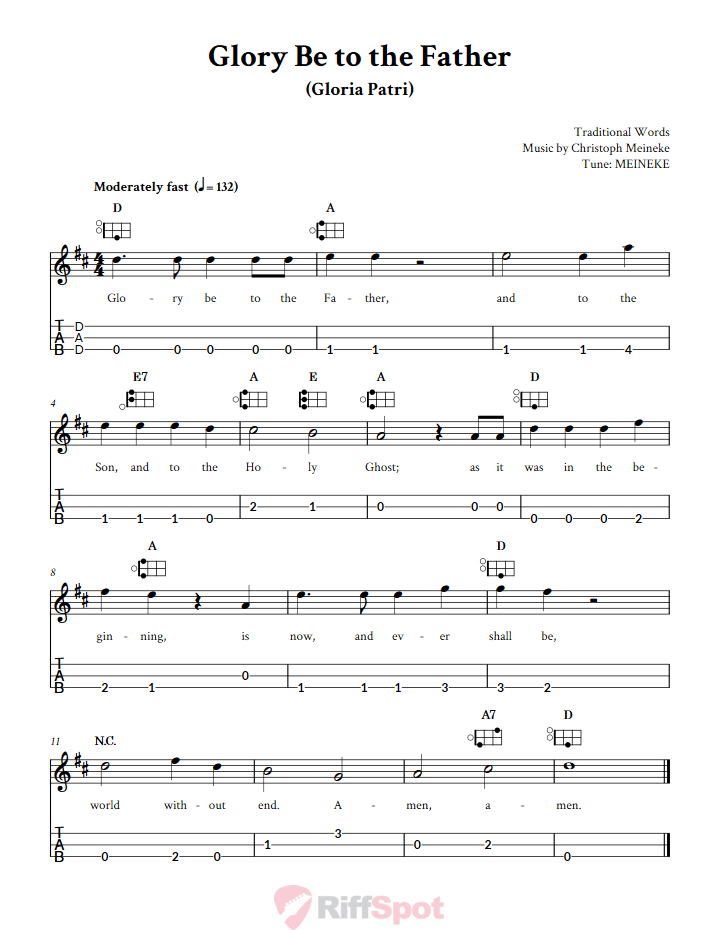 Glory Be to The Father Easy Mountain Dulcimer Tab (DAD Tuning)