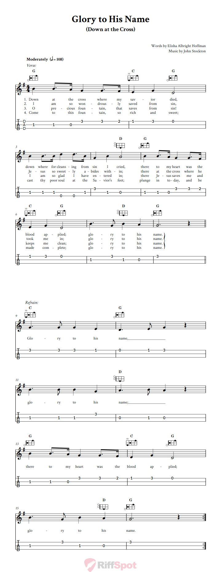 Glory to His Name Easy Mountain Dulcimer Tab (DAD Tuning)