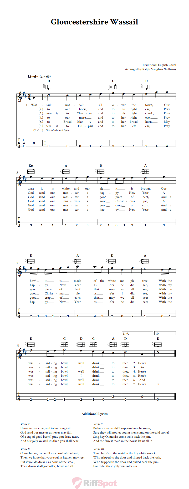 Gloucestershire Wassail Easy Mountain Dulcimer Tab (DAD Tuning)