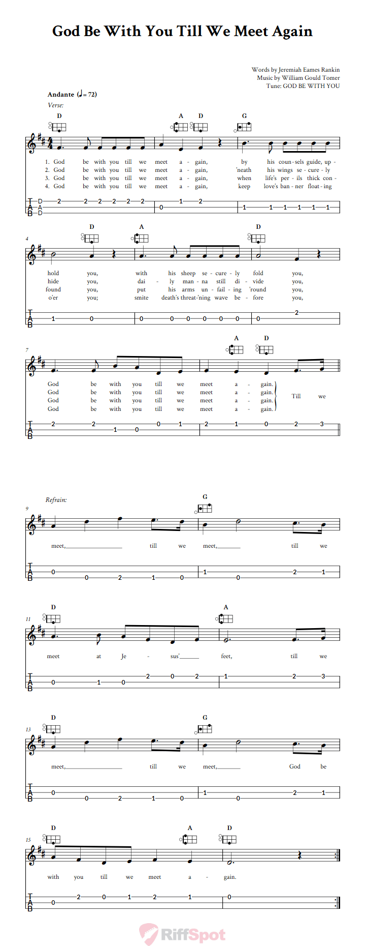God Be with You Till We Meet Again Easy Mountain Dulcimer Tab (DAD Tuning)