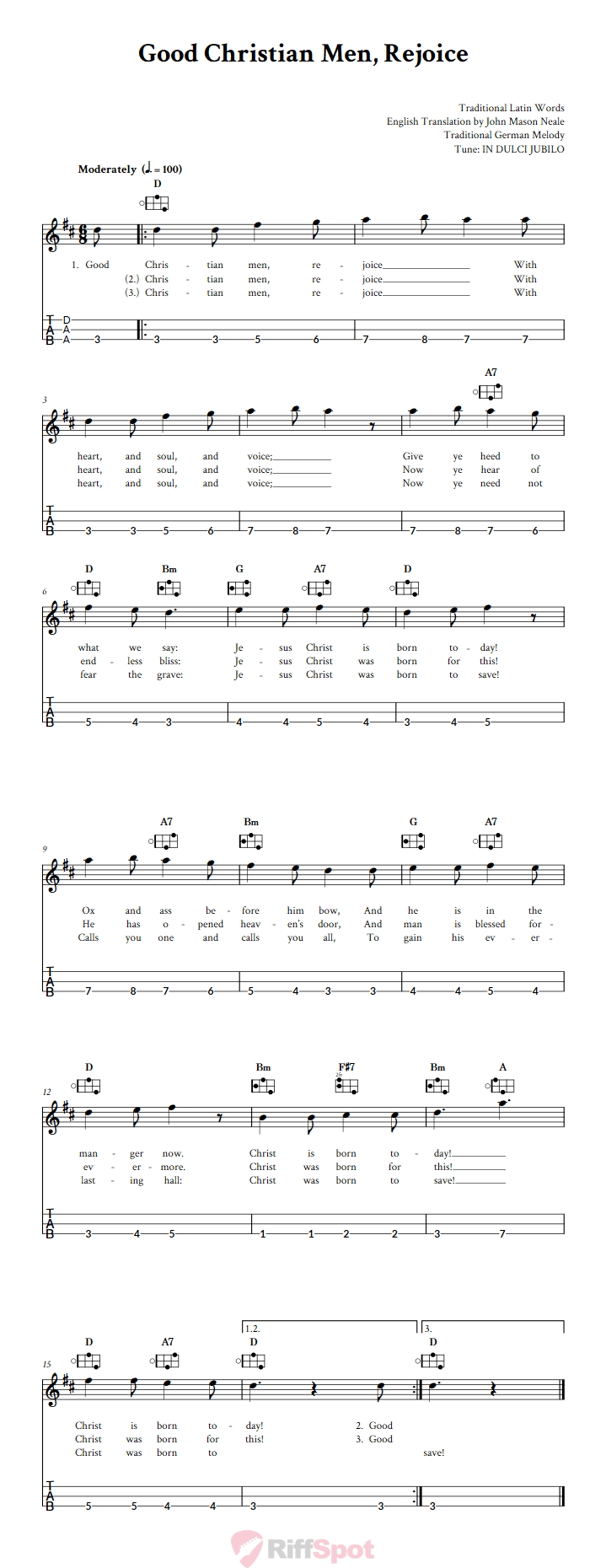 Good Christian Men Rejoice Easy Mountain Dulcimer Tab (DAA Tuning)