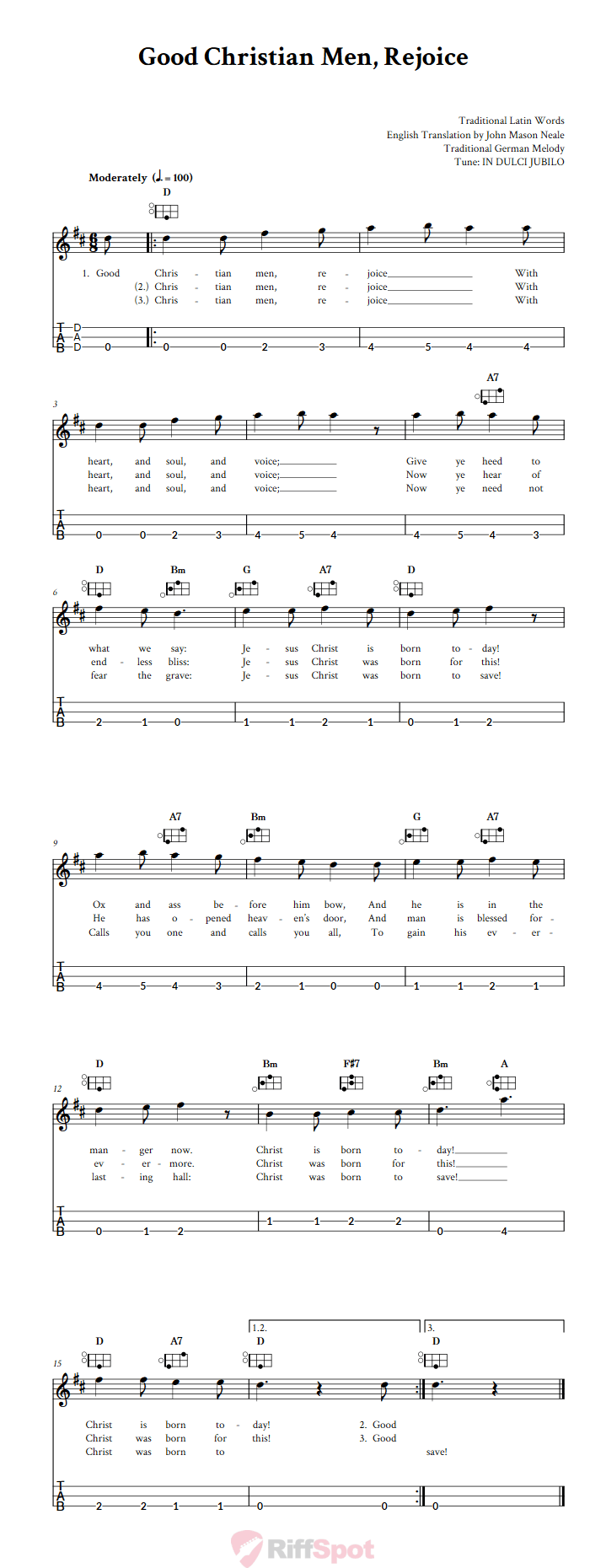 Good Christian Men Rejoice Easy Mountain Dulcimer Tab (DAD Tuning)