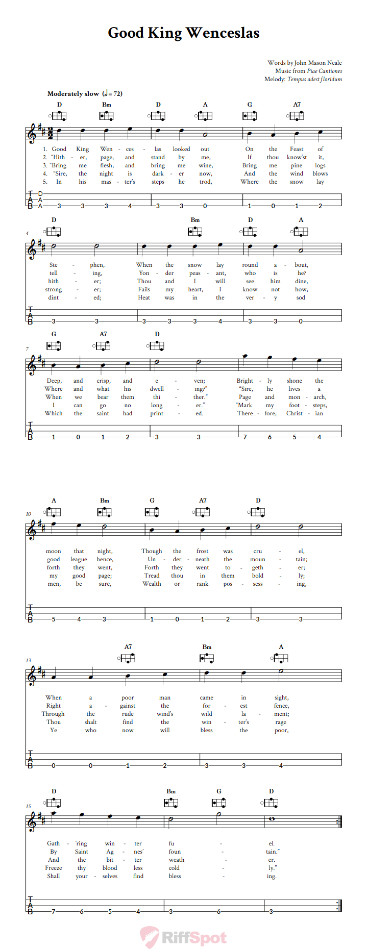 Good King Wenceslas Easy Mountain Dulcimer Tab (DAA Tuning)