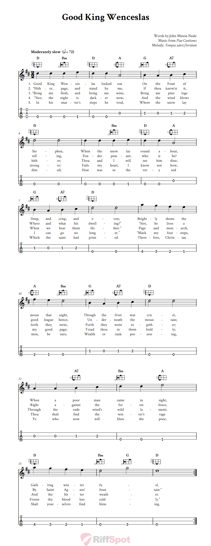 Good King Wenceslas Easy Mountain Dulcimer Tab (DAD Tuning)