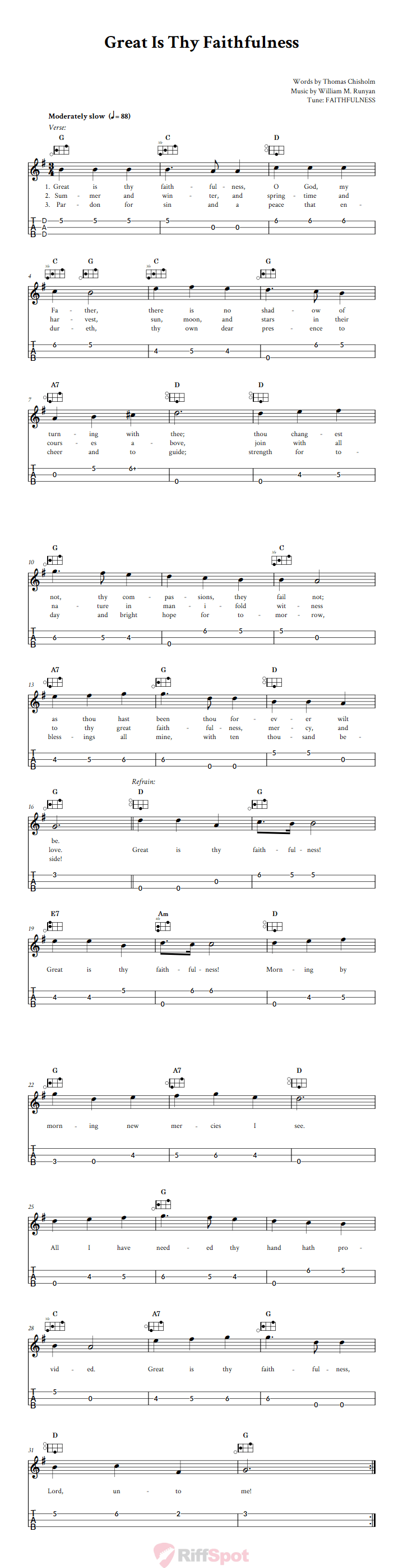 Great Is Thy Faithfulness Easy Mountain Dulcimer Tab (DAD Tuning)