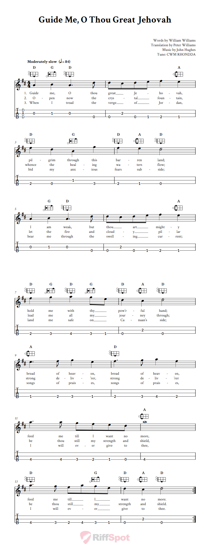 Guide Me, O Thou Great Jehovah Easy Mountain Dulcimer Tab (DAD Tuning)