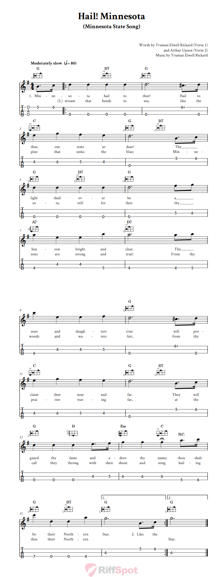 Hail! Minnesota Easy Mountain Dulcimer Tab (DAD Tuning)