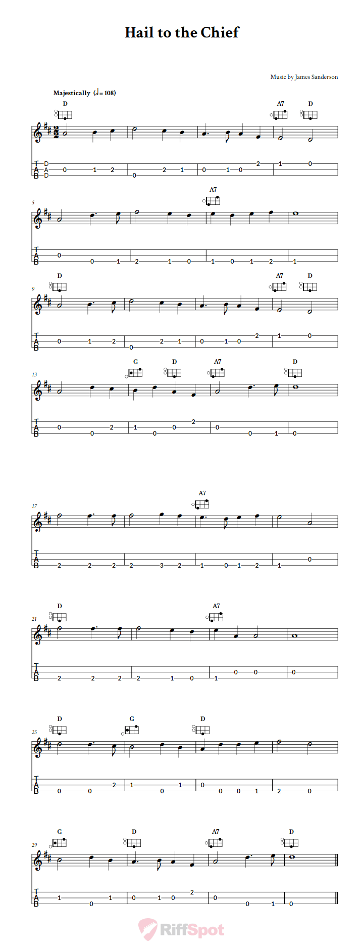 Hail to the Chief Easy Mountain Dulcimer Tab (DAD Tuning)