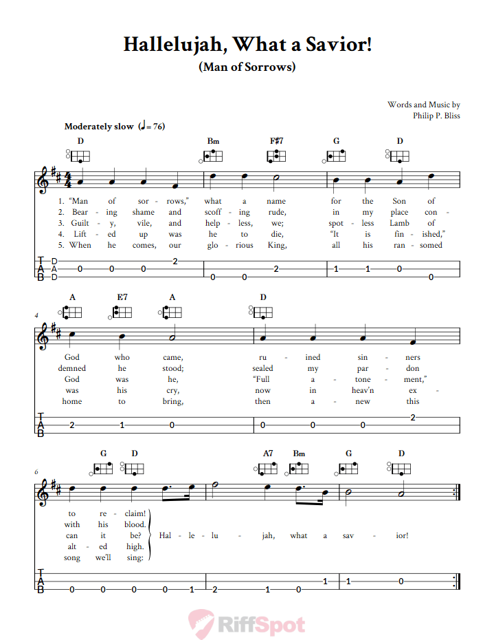 Hallelujah, What a Savior! Easy Mountain Dulcimer Tab (DAD Tuning)