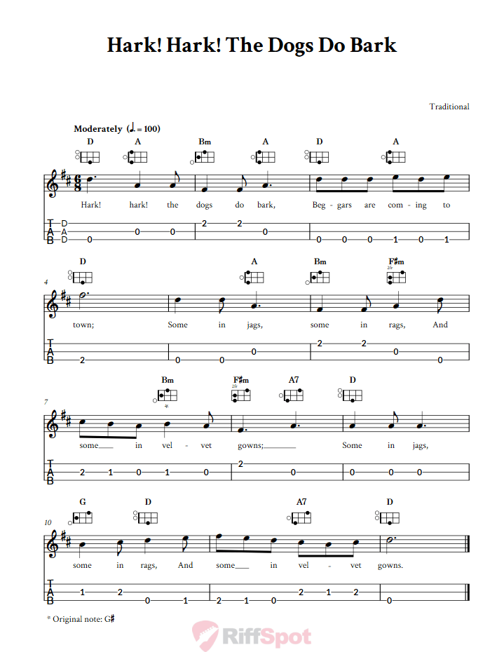 Hark, Hark! the Dogs Do Bark Easy Mountain Dulcimer Tab (DAD Tuning)