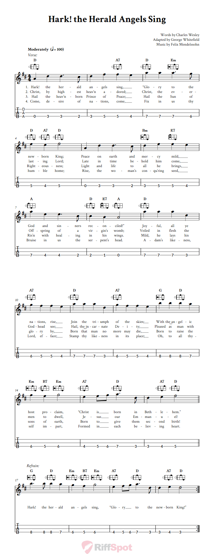 Hark! the Herald Angels Sing Easy Mountain Dulcimer Tab (DAA Tuning)
