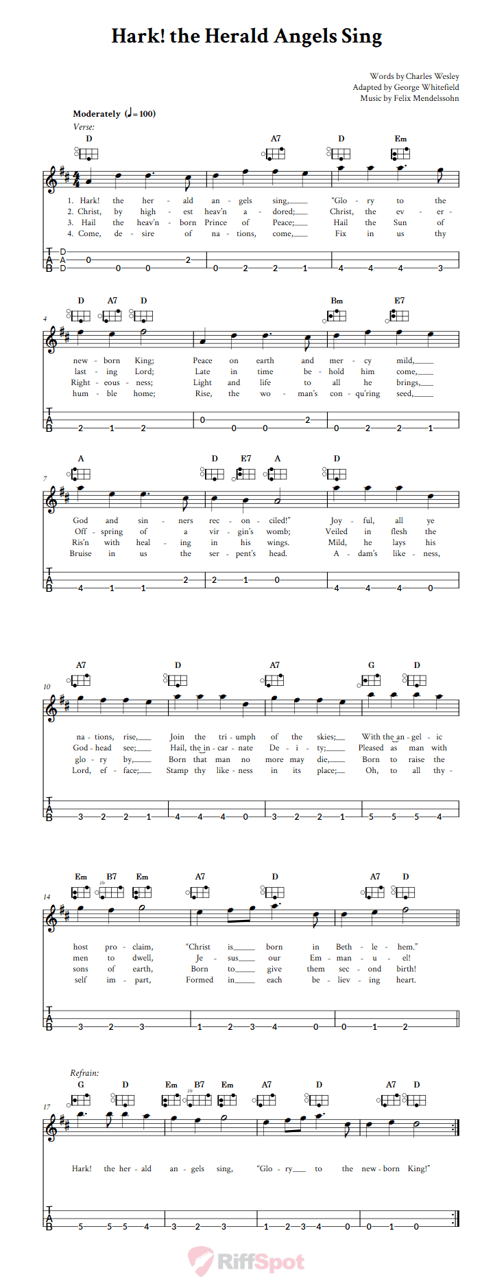 Hark! the Herald Angels Sing Easy Mountain Dulcimer Tab (DAD Tuning)