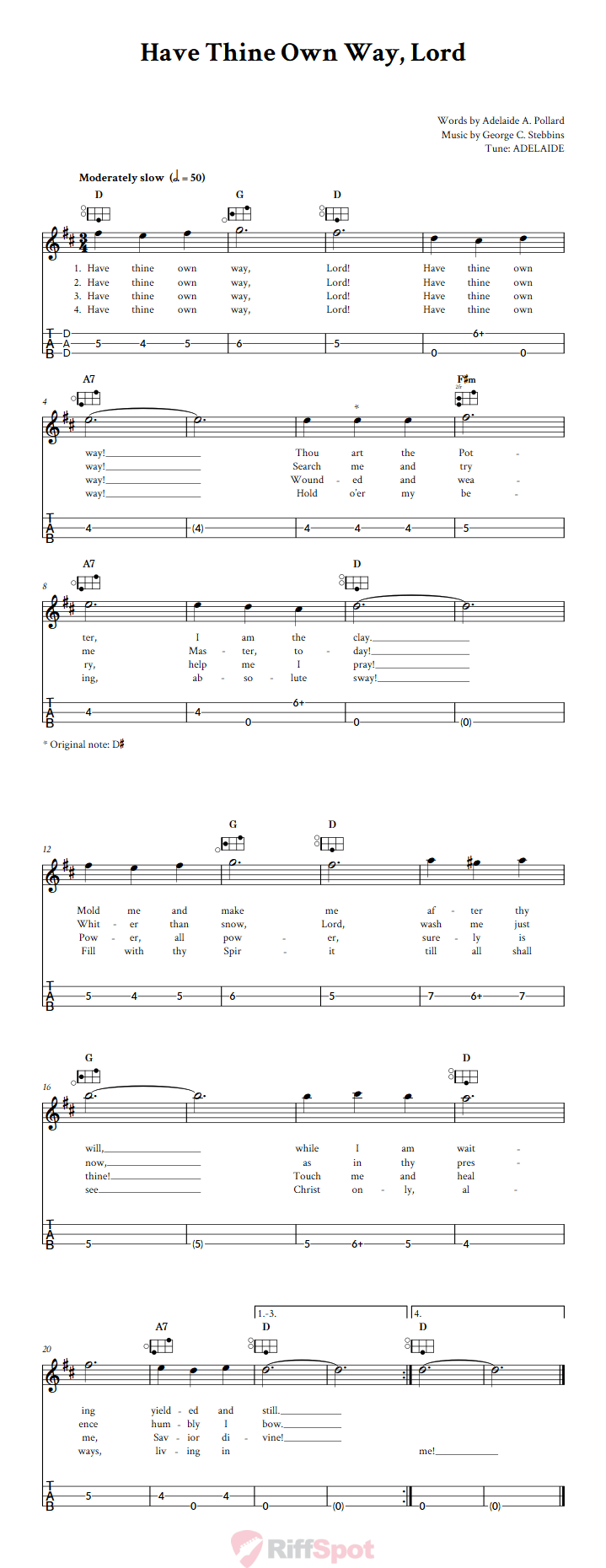 Have Thine Own Way, Lord Easy Mountain Dulcimer Tab (DAD Tuning)