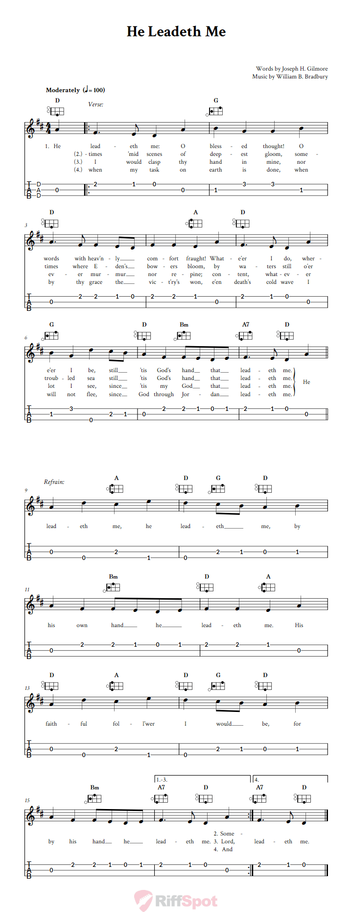 He Leadeth Me Easy Mountain Dulcimer Tab (DAD Tuning)