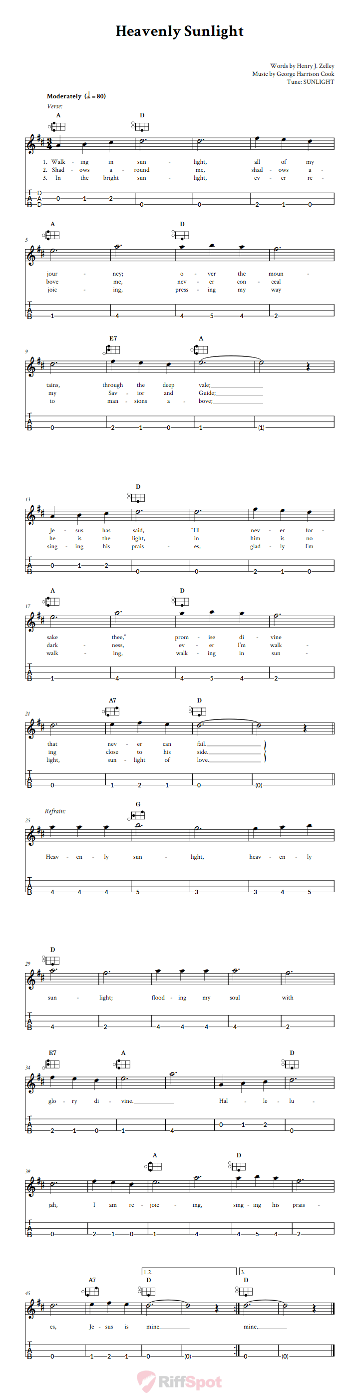 Heavenly Sunlight Easy Mountain Dulcimer Tab (DAD Tuning)
