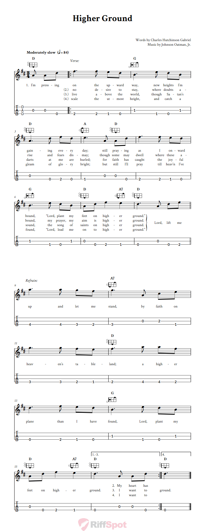 Higher Ground Easy Mountain Dulcimer Tab (DAD Tuning)