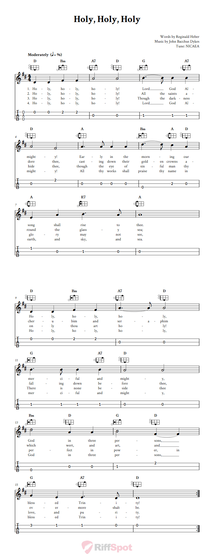 Holy, Holy, Holy Easy Mountain Dulcimer Tab (DAD Tuning)