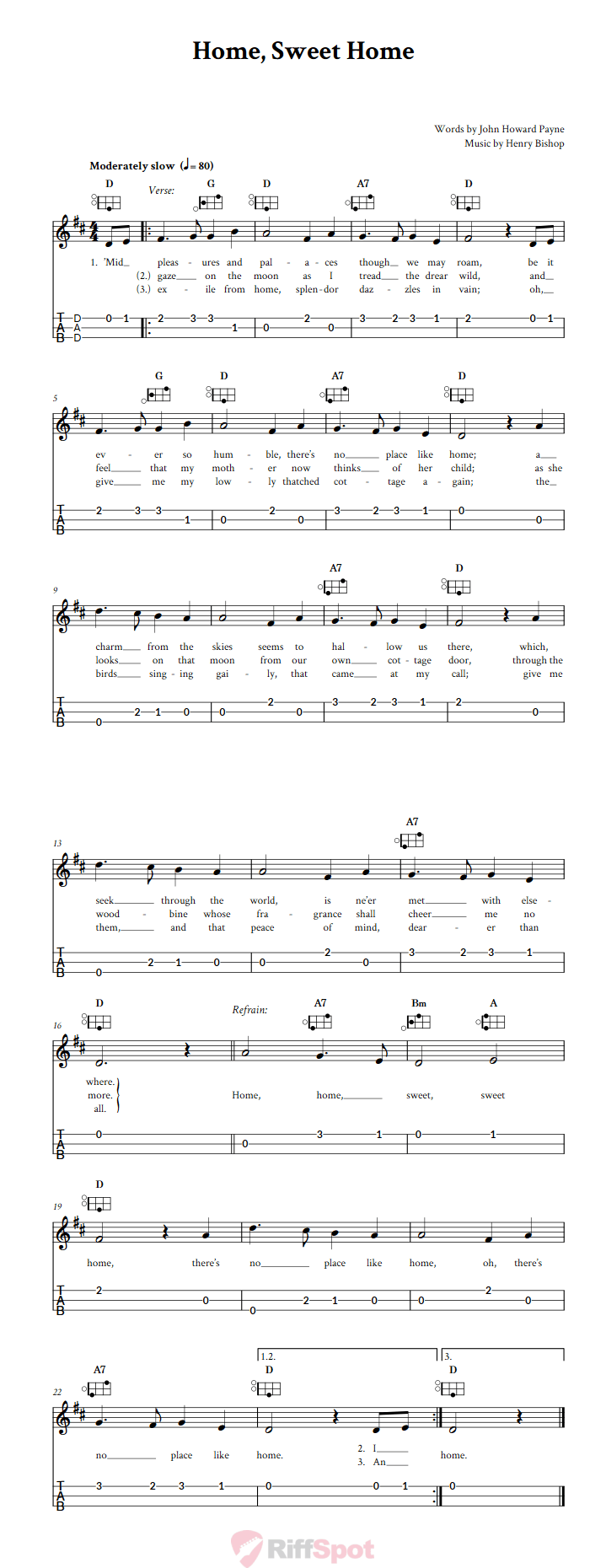 Home, Sweet Home Easy Mountain Dulcimer Tab (DAD Tuning)