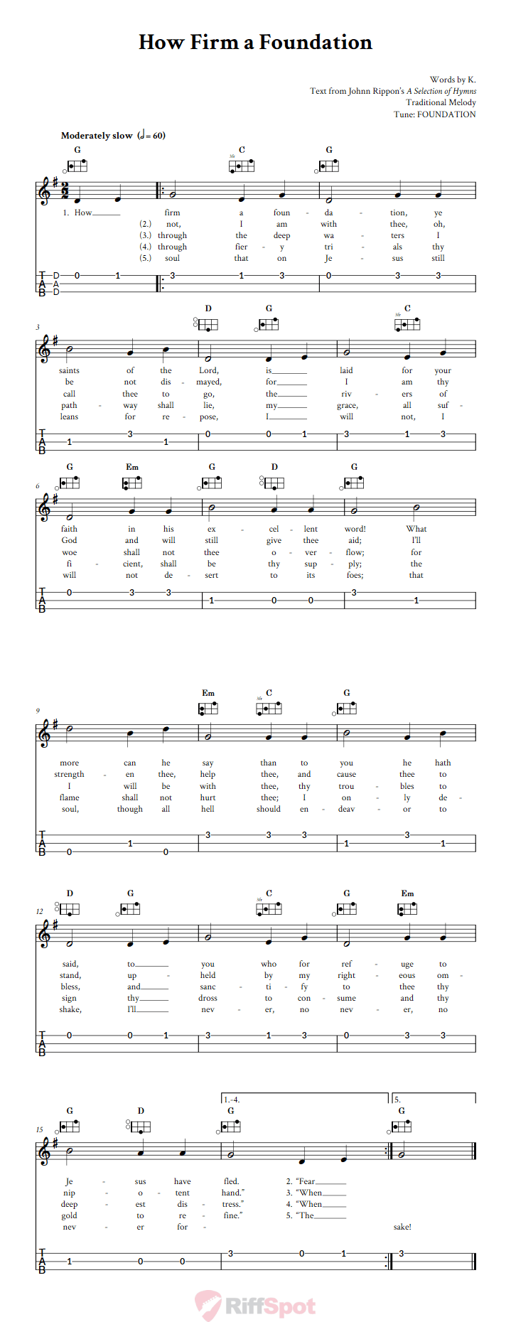 How Firm a Foundation Easy Mountain Dulcimer Tab (DAD Tuning)
