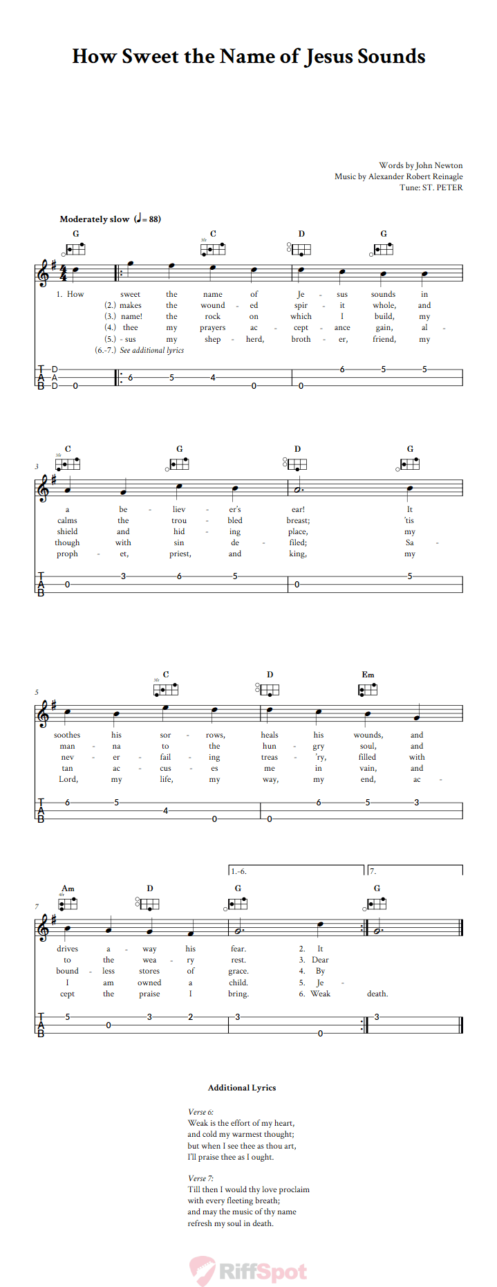 How Sweet the Name of Jesus Sounds Easy Mountain Dulcimer Tab (DAD Tuning)