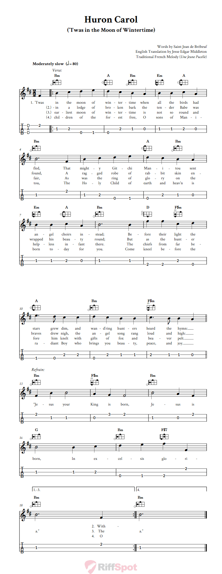 Huron Carol Easy Mountain Dulcimer Tab (DAD Tuning)